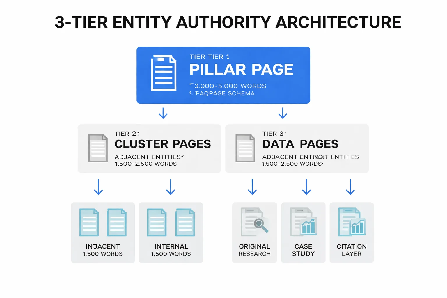 Entity authority architecture: pillar, cluster, and data pages working together