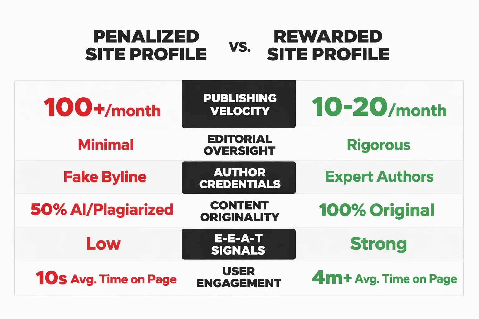 Penalized vs. rewarded site profiles after the March 2026 update