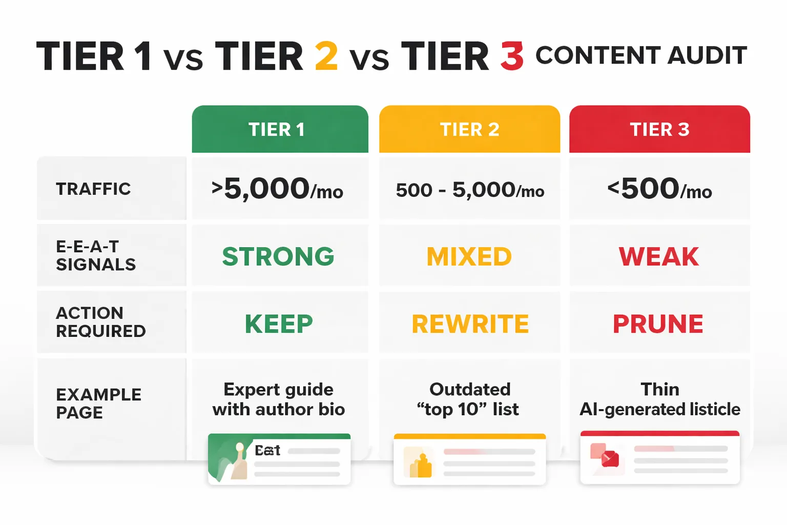 Three-tier content audit framework for core update recovery