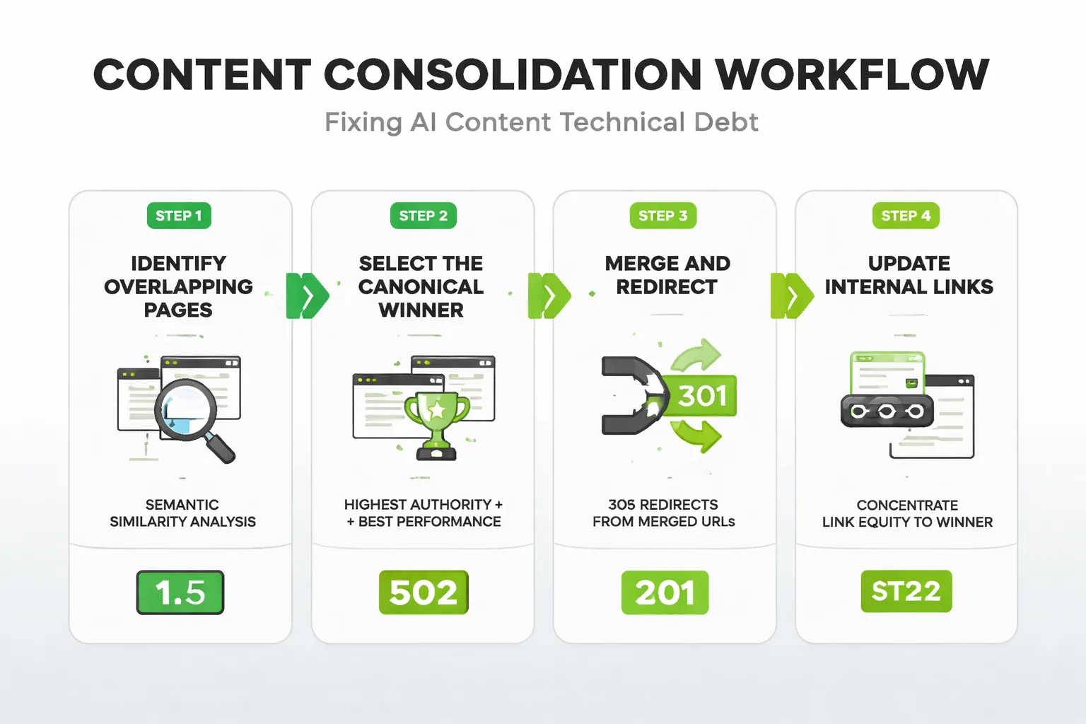 Four-step workflow for consolidating AI content technical debt