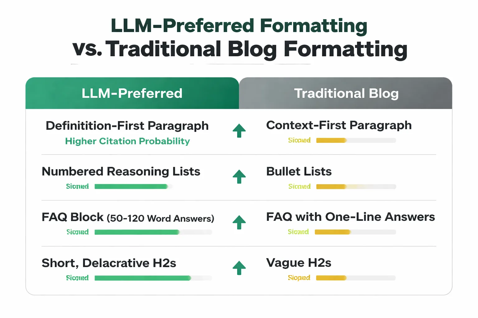 LLM-preferred formatting vs. traditional blog structure — citation probability compared