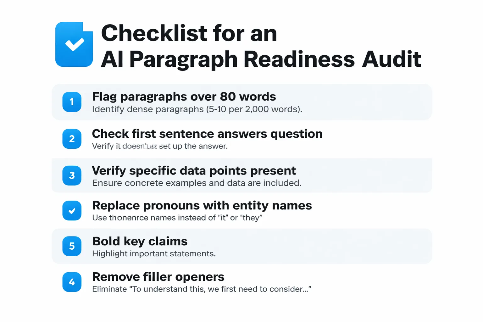 7-point checklist for auditing AI paragraph readiness