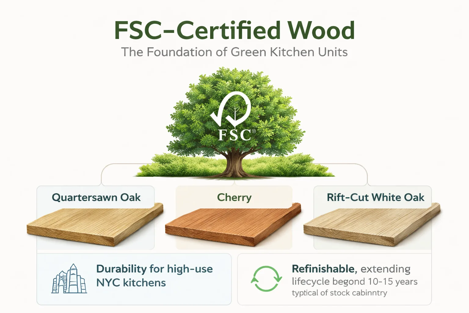 Sustainable cabinet materials compared across five key metrics