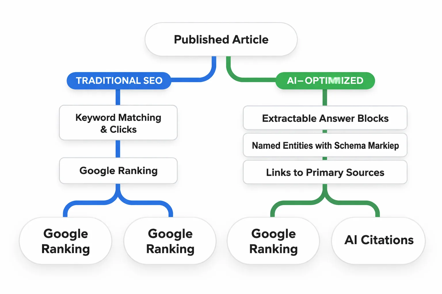 Traditional SEO vs AI-optimized content paths