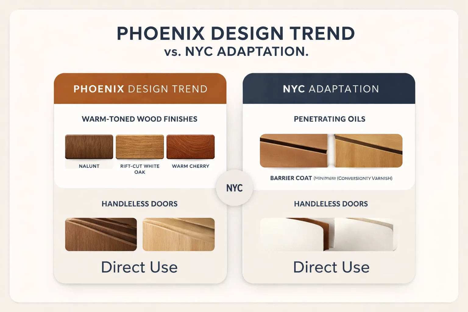 Phoenix vs. NYC cabinet specifications differ across four key dimensions