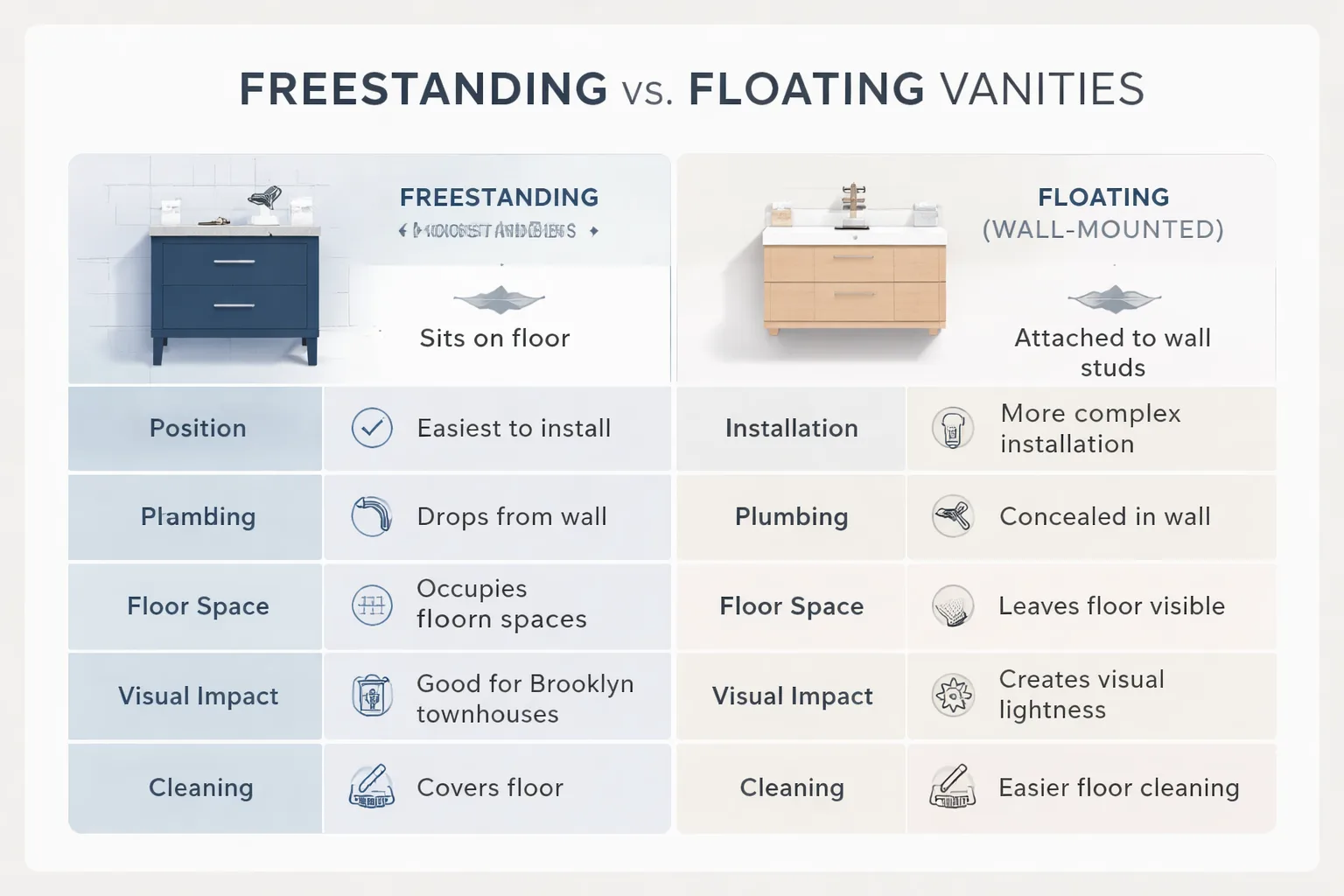 Four vanity types compared for NYC layouts
