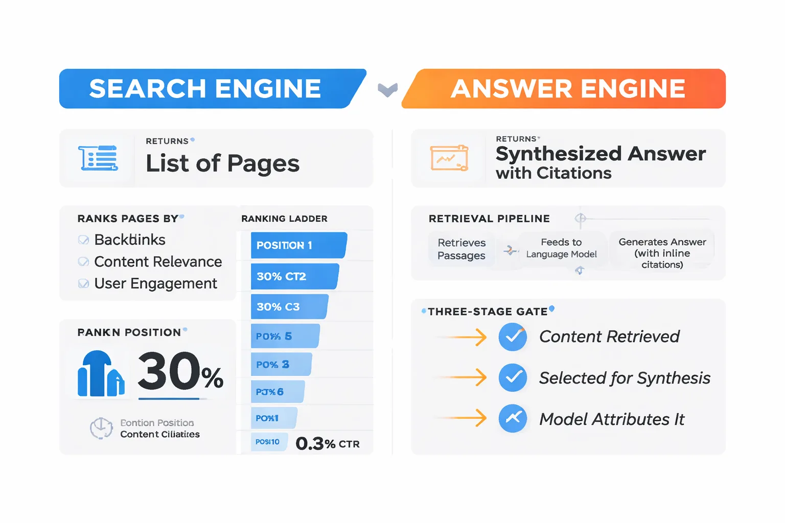 Traditional search vs. answer engine retrieval