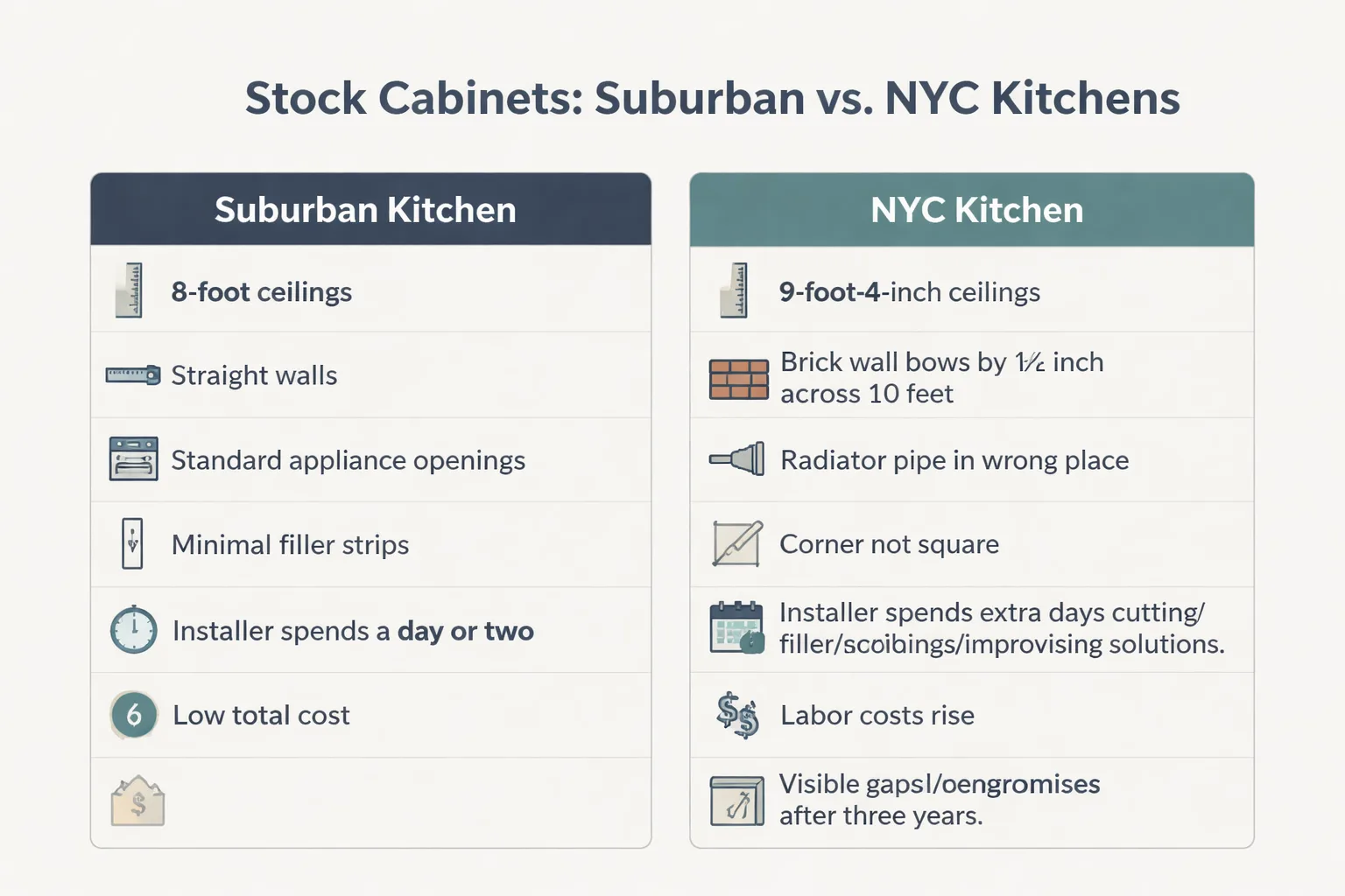 Stock vs. custom cabinets: cost, fit, and longevity compared