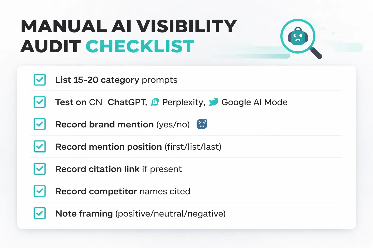 7-step manual AI visibility audit checklist