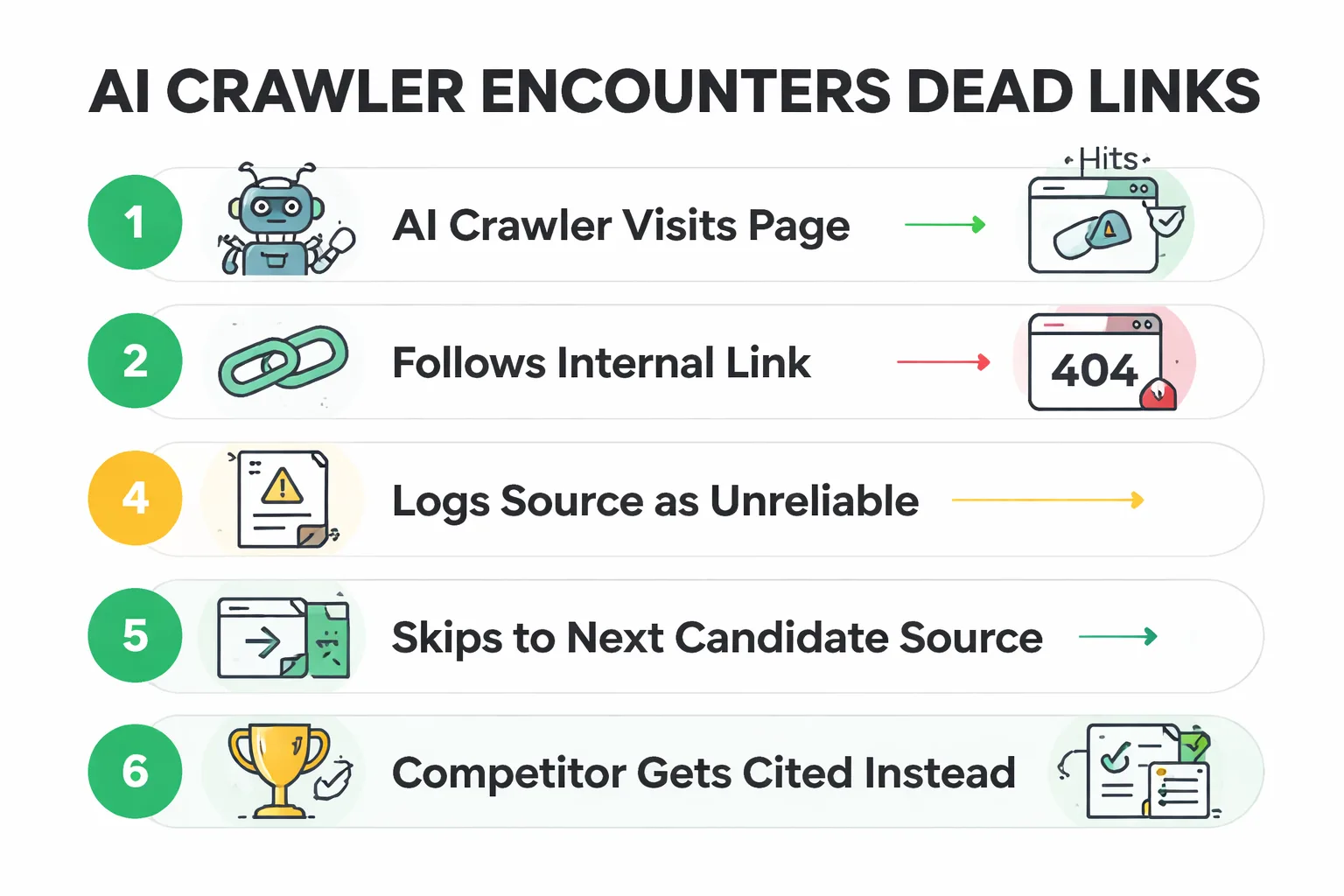 How AI crawlers process 404 errors and downgrade source reliability