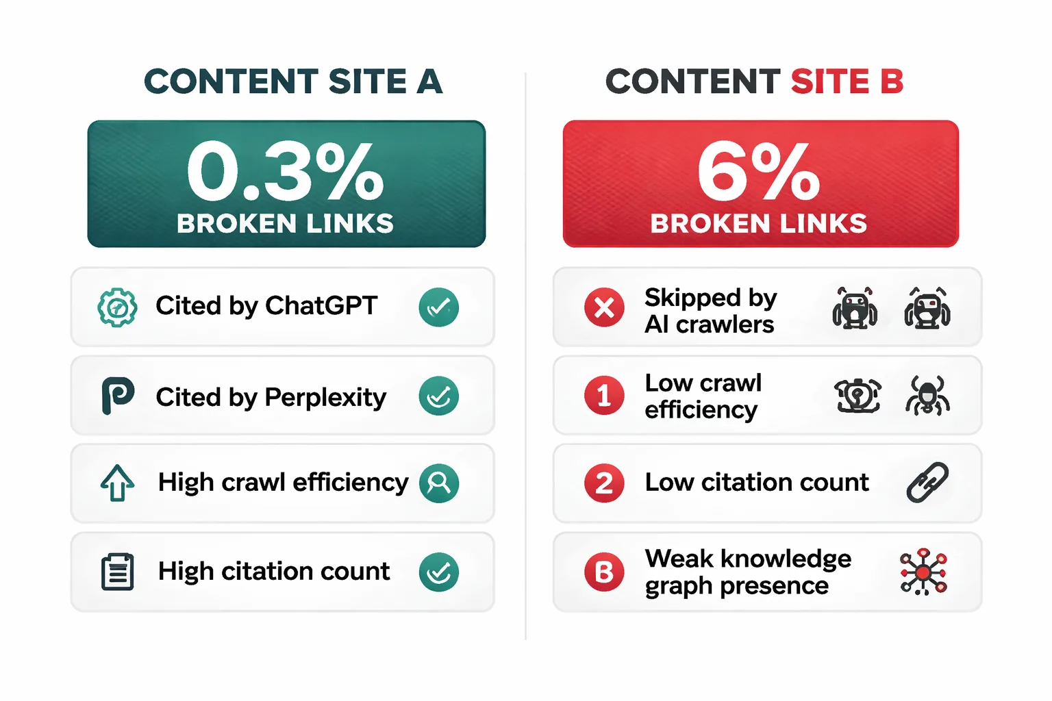 Clean site vs. broken site: AI citation outcomes compared
