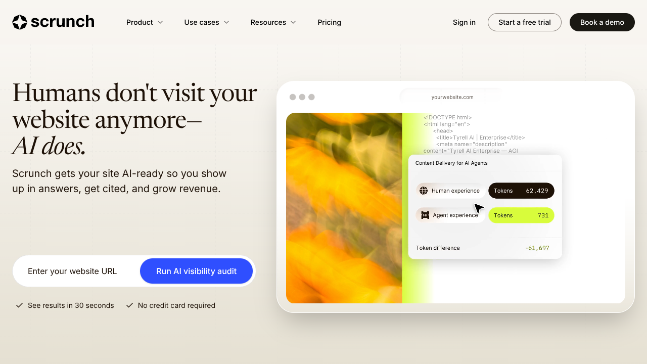 Screenshot of Scrunch AI's landing page