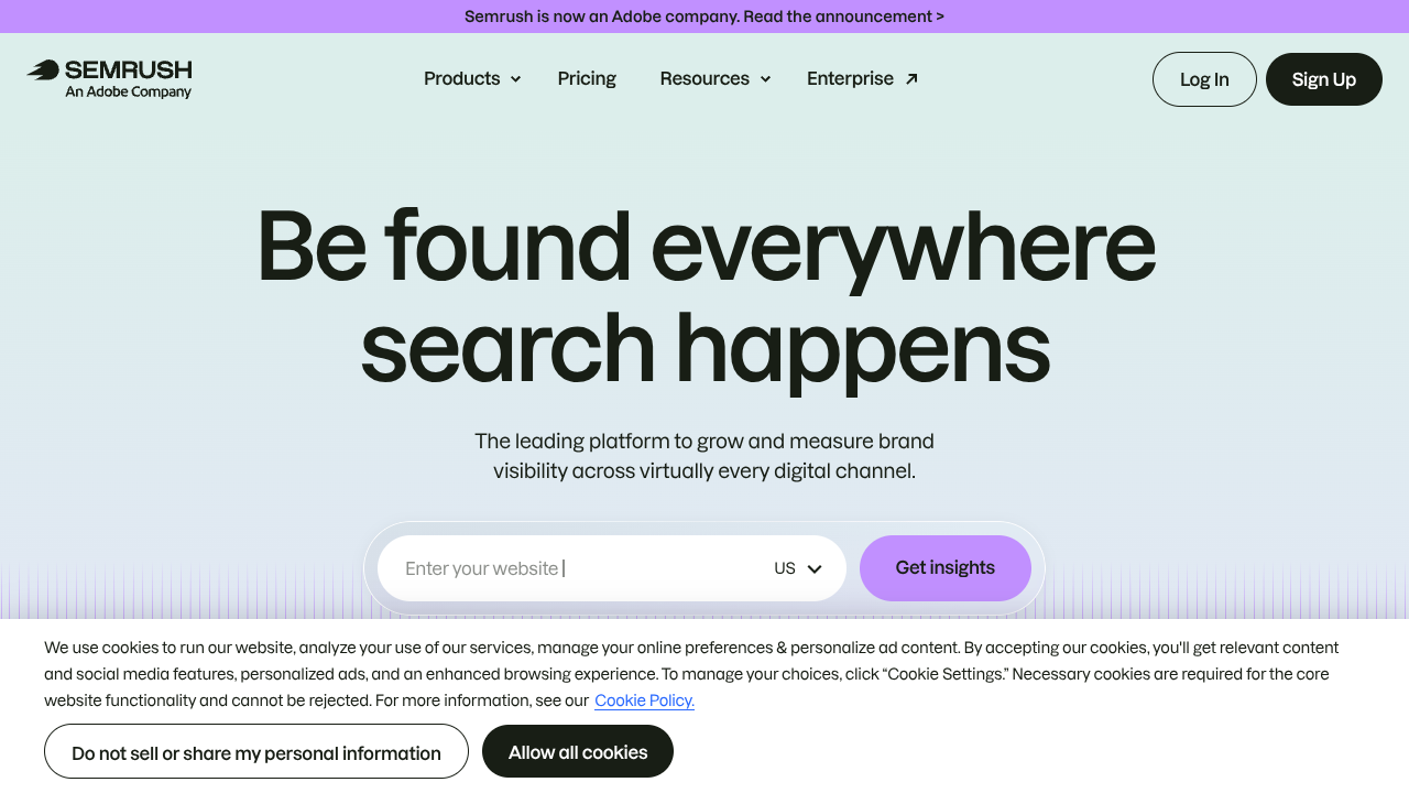 Screenshot of Semrush AI Toolkit's landing page