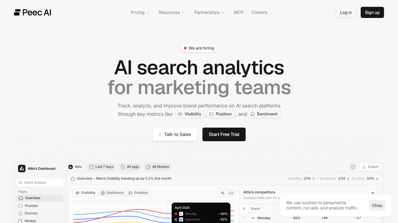 Screenshot of Peec AI's landing page