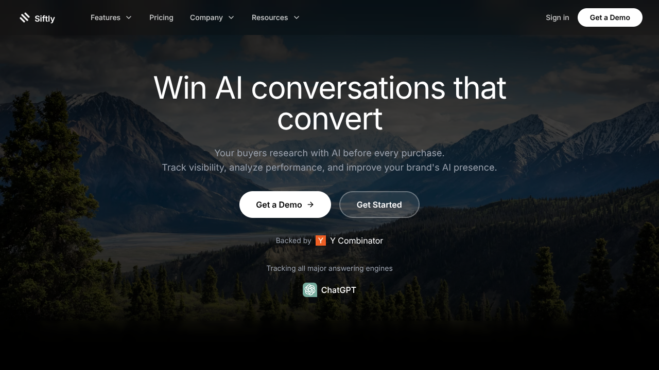 Screenshot of Siftly's landing page