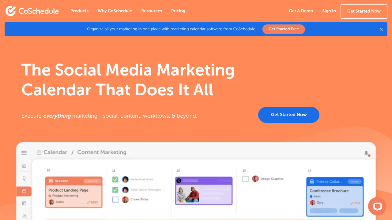 Screenshot of CoSchedule's landing page