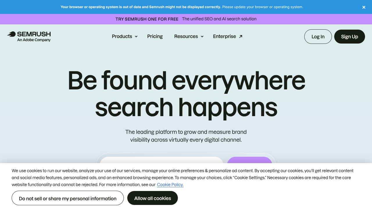 Screenshot of Semrush AI Visibility Toolkit's landing page