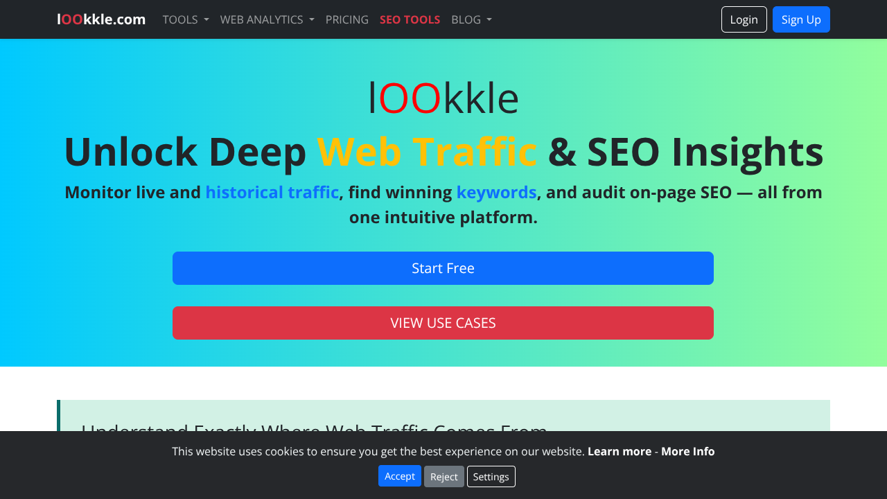 Screenshot of Lookkle Website Traffic Checker's landing page