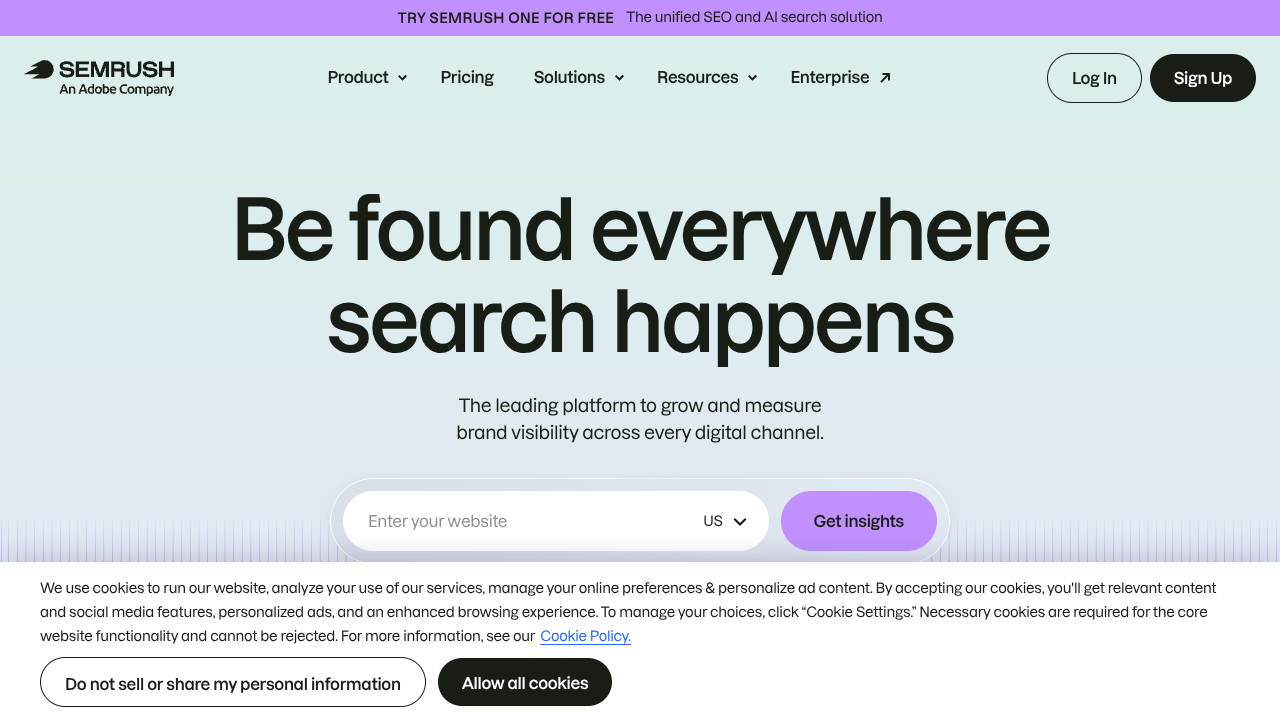 Screenshot of Semrush's landing page