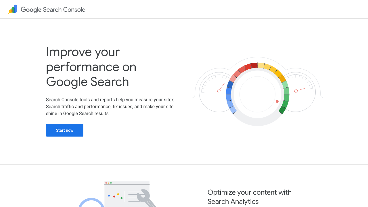Screenshot of Google Search Console's landing page