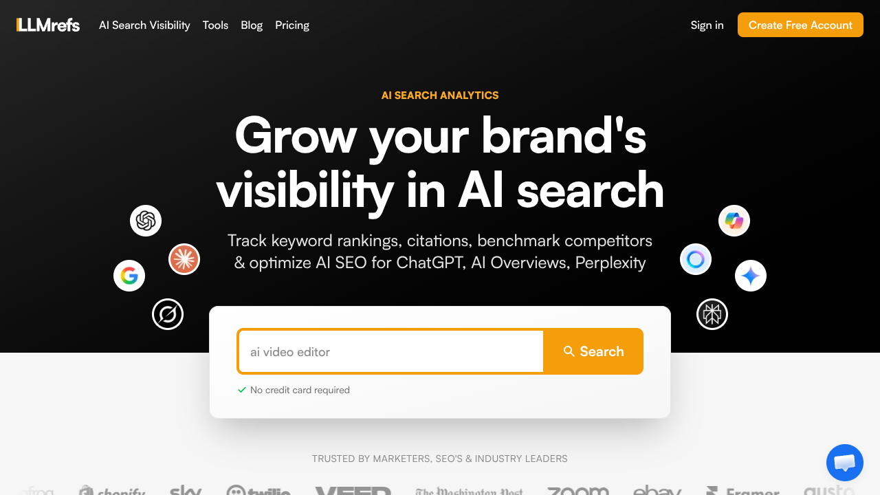 Screenshot of LLMrefs's landing page