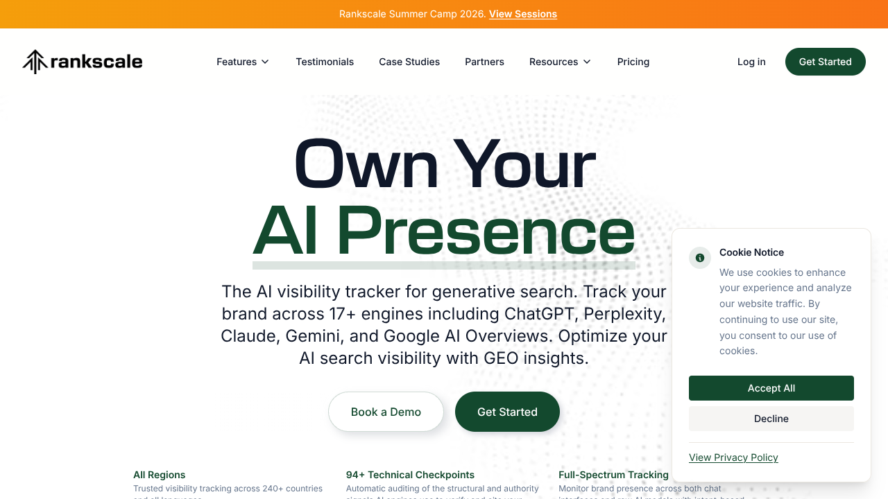 Screenshot of Rankscale AI's landing page