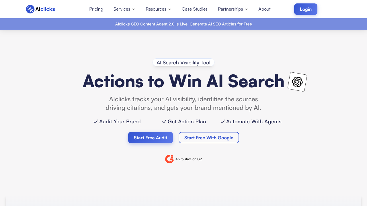 Screenshot of AIclicks' landing page