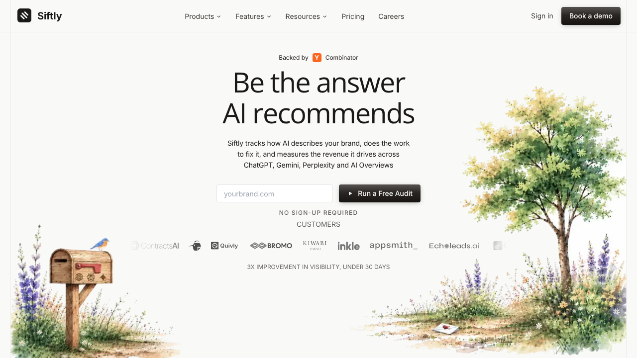 Screenshot of Siftly's landing page
