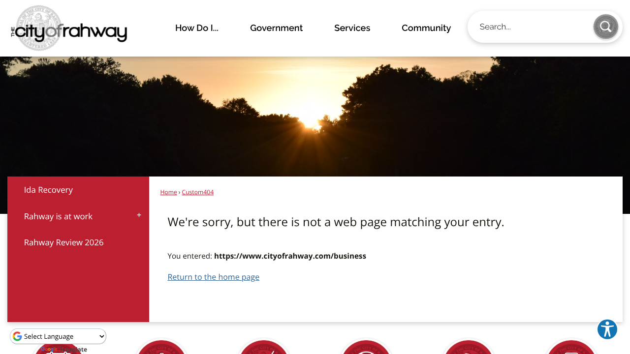 Screenshot of Rahway's landing page