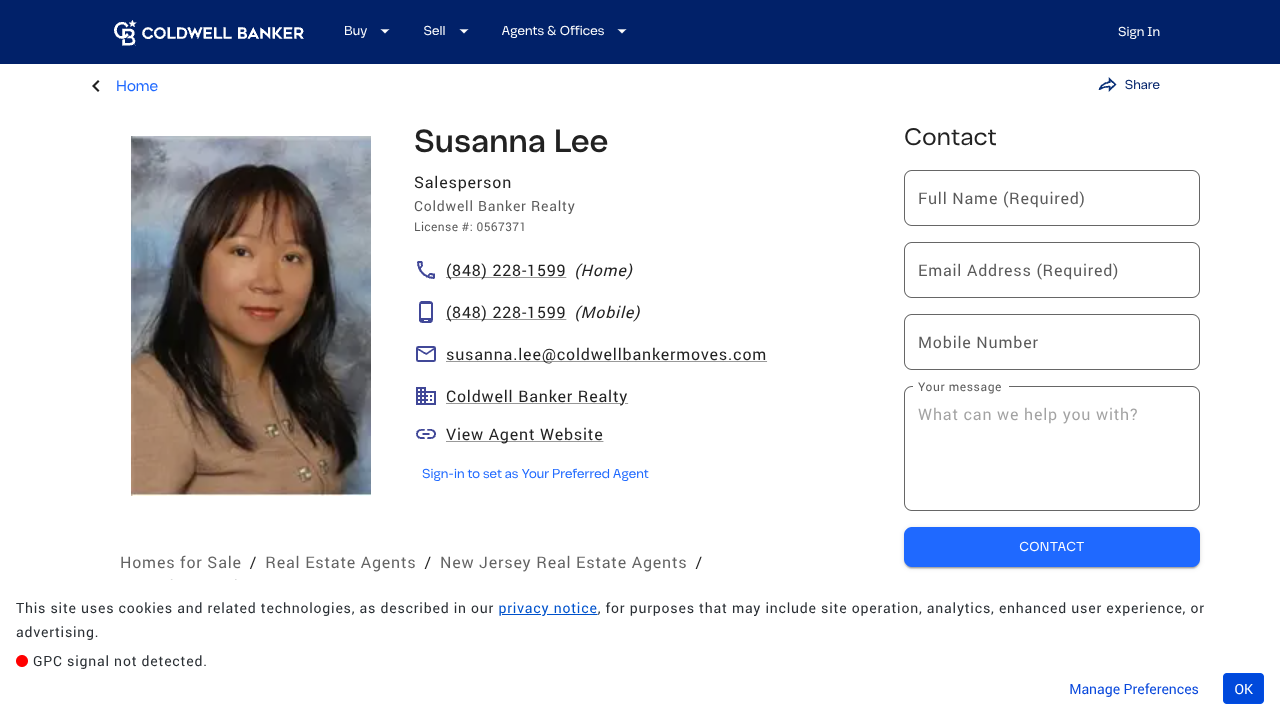 Screenshot of Susanna Lee's landing page
