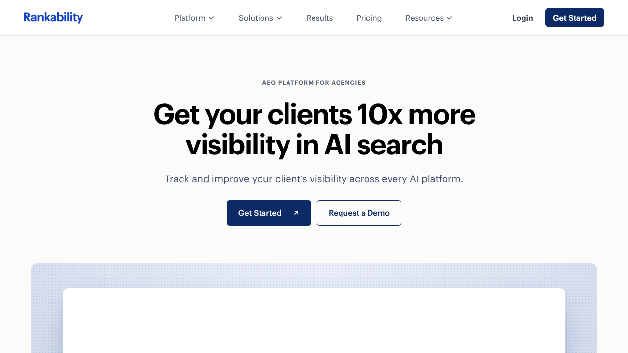 Screenshot of Rankability's landing page